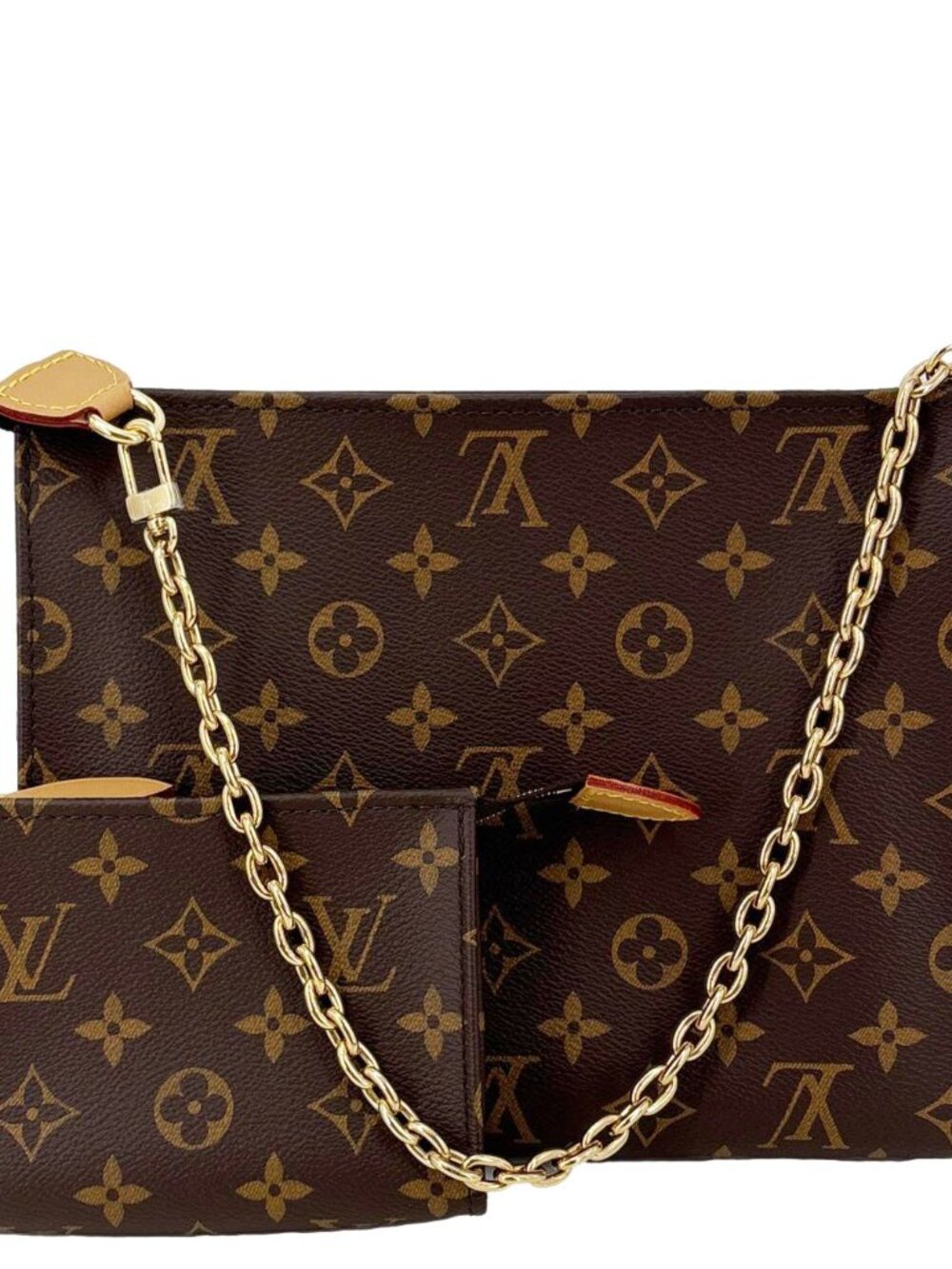 Louis Vuitton Toiletry Pouch On Chain Monogram Canvas Clutch Brown